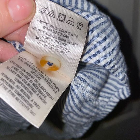 Anthropologie Maeve Women's Linen Camp Shirt Striped Blouse Lace Back Size Large - Picture 6 of 11